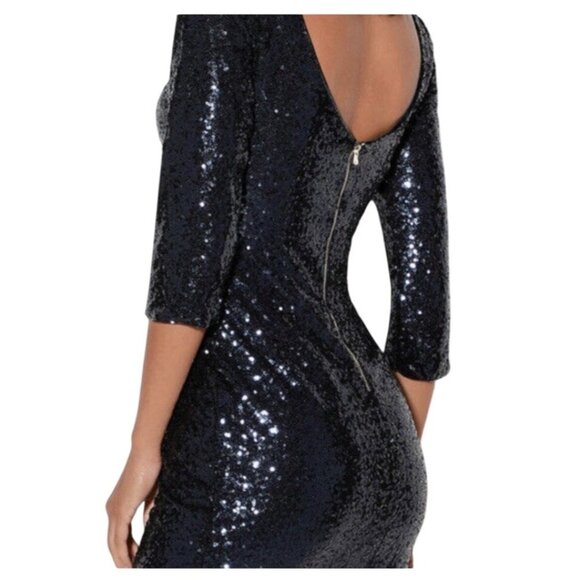 Lulu's NWT Let's Dance Navy Blue Sequin Bodycon Midi Dress - Picture 2 of 9